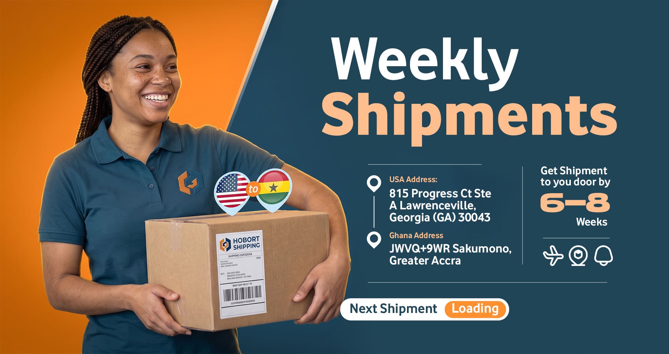 Weekly Hobort shipments from the United States to Ghana